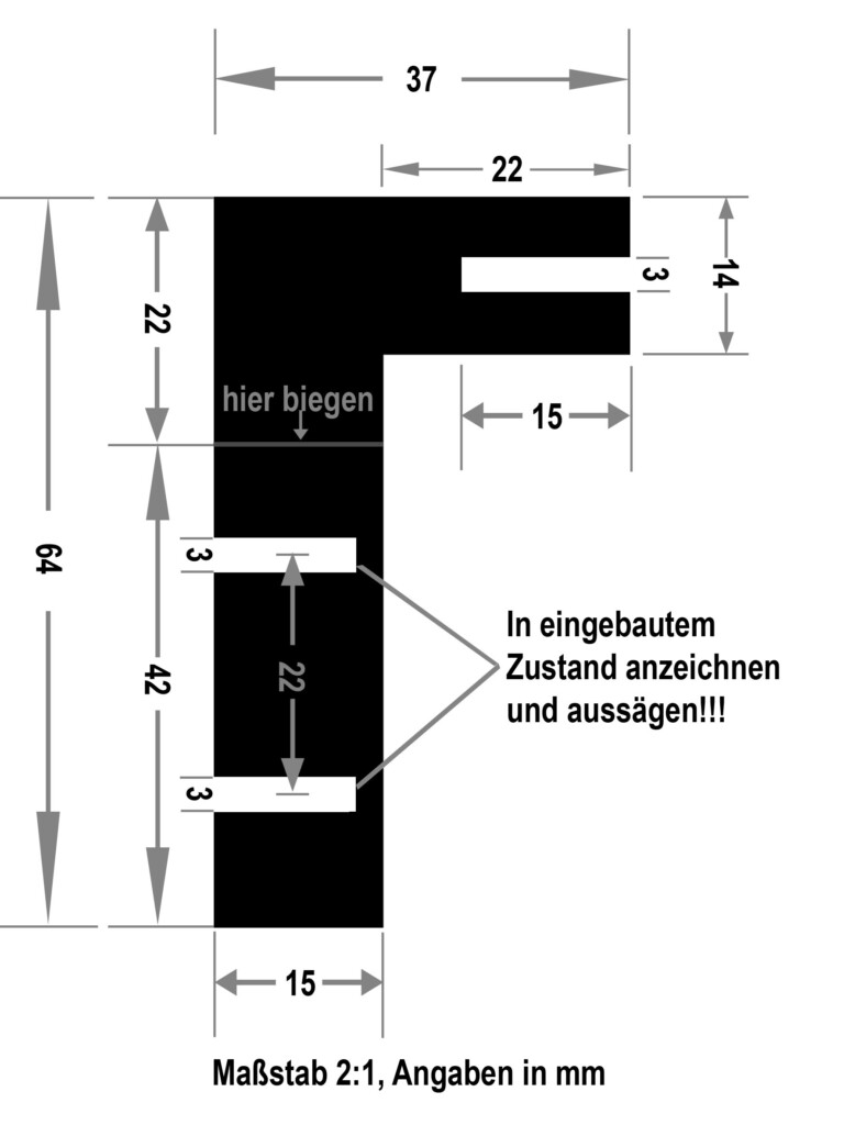 Zeichnung mit den Maßen für die Herstellung des Fassungsträgers